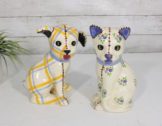 Vintage Brayton Laguna Pottery Cat Figurines  Hand Painted Pair  Marked Bottom