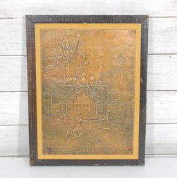 Vintage Embossed Metal Art Plaque  Architectural Relief Scene  Framed 14' X 11'