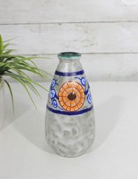 L. Dage French Art Deco Pottery Vase  Hand Painted Geometric Design  6.5'
