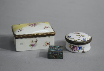 Group Lot Of 3 Vintage Enamel Boxes