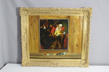Ornate Framed Vintage Oil Painting With Still Life And Portrait Elements