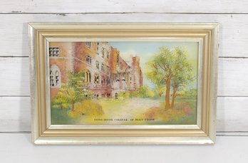 Vintage Dunbarton College Of Holy Cross Print  Washington DC Campus Scene  Framed 9.5' X 14.5'