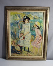 Vintage Impressionist Style Print Of Elegant Women And Children  Framed
