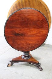 3-Antique Mahogany Tilt-Top Pedestal Table With Carved Details (Restoration Required)