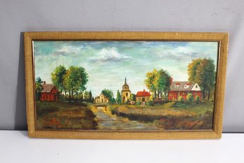 Charming Signed Landscape Painting On Artist Board By Helen Englander., Framed