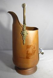 Antique Copper Coal Set With Porcelain Handles.