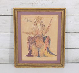 0s Bjorn Wiinblad Goddess Juno (Hera) Print  Danish Modern Art  Framed 11.5' X 9.5'