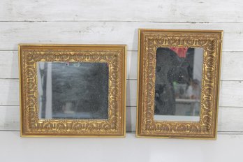 Pair Vintage Ornate Gold Framed Wall Mirrors  Decorative Baroque Style  11' X 12.5' & 13' X 9.5'