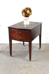 Vintage Mahogany Side Table With Leather Inlay And Single Drawer