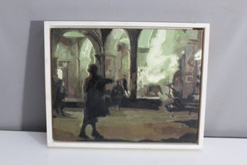 Signed Priscilla Derven 2004 Painting - Atmospheric Street Scene