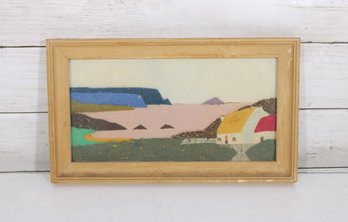 Vintage Irish Tweed Landscape Art  Cottage Crafts Donegal  Coastal Scene  Framed 7' X 12'