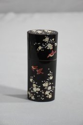 Vintage Black Lacquered  Hana Sakura Flower Tea Caddy