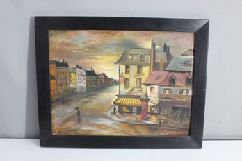 Vintage Alberto Signed Painting On Artist Board - City Street Scene