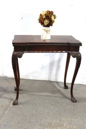 Antique Mahogany Folding Card Table With Carved Cabriole Legs