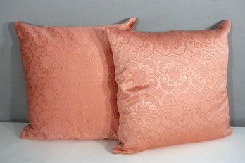 Set Of 2 Decorative Throw Pillows  Peach Jacquard Pattern  20 X 20