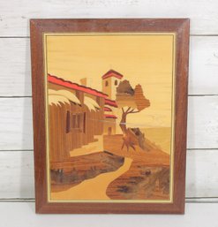 Vintage Sorrento Italy Marquetry Inlay Wood Plaque  Country Farm Scene  11.5' X 9'