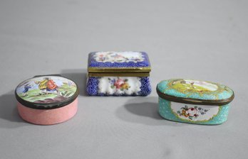 Group Lot Of 3 Vintage Miniature Porcelain And Enamel Boxes