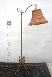Antique 60 Brass Bridge Arm Floor Lamp  Ornate Horse Head Base & Tassel Shade