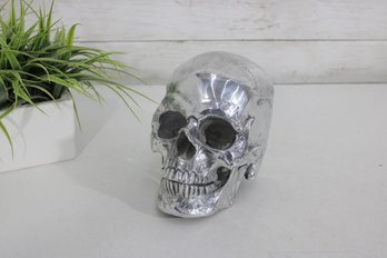 Silver Tone Skull Trinket Box / Decorative Container  Gothic Style Figural Dcor  6.5'H