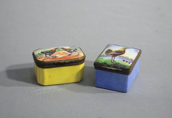 Two Vintage Hand Painted Roosters Enamel Boxes
