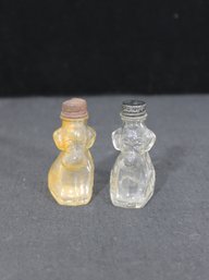 Vintage Hound Pup Glass Candy Containers (2)  1958 Narrow Screw Cap Dog Bottles