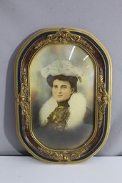 Antique Hand-Tinted Portrait Photograph In Ornate Oval Frame