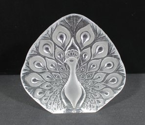 Vintage Mats Jonasson Crystal Peacock Sculpture  Swedish Art Glass Paperweight  9.5' X 10'
