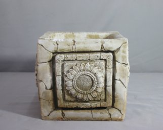 Neoclassical Sunflower Cast Plaster Square Garden Planters