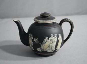 Vintage  Prattware Black Transferware Old Greek Small Teapot