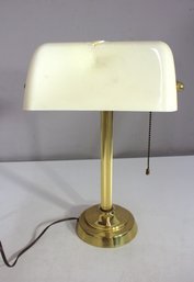 Vintage 17 Brass Bankers Desk Lamp  Cream Shade (Damaged)