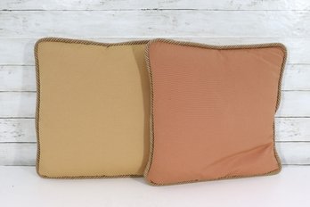 Set Of 2 Decorative Throw Pillows 17 X 17  Tan & Rust With Rope Trim