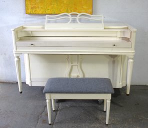 Baldwin Spinet Piano In Ivory Finish With Matching Bench
