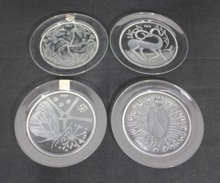 Set Of 4 Vintage Lalique Crystal Annual Plates  France  Frosted Art Glass  8.5'