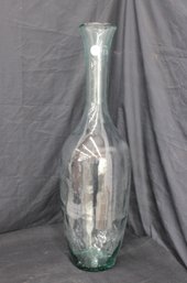 Very Large Hand Blown Glass Floor Vase  Green Tint Decorative Bottle  39' Tall