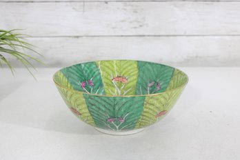 Vintage Asian Porcelain Bowl  Green Leaf & Butterfly Motif  Decorative Floral Dish  8' Round