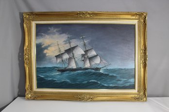 H. Luhrs 1976 Maritime Painting - Sailing Ship In Stormy Seas