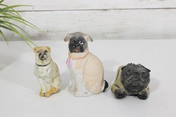Vintage Dog Figurine Lot (3)  Pug & Bulldog Ceramic / Chalkware Figures
