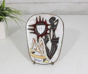 Vintage European Art Pottery Wall Plaque  Middelkerke Souvenir  Hand Painted  6.5' X 5'