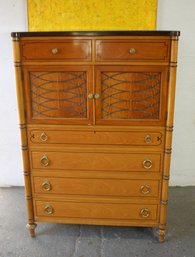 French Regency Style Faux Bamboo Inspired Tall Maple Chest Of Drawers
