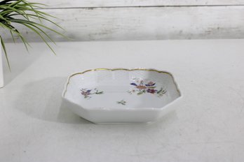 Richard Ginori Italy Porcelain Floral Dish  Hand-Painted Square Bowl With Gold Trim  6' X 6'