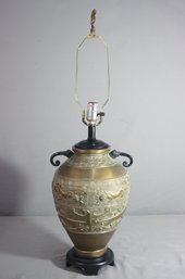 James Mont Style  Foo Dog Lamp On Traditional Carved Wood Stand