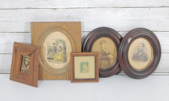 3Vintage Framed Portrait & Miniature Print Group Lot  Victorian Style Oval Frames & More