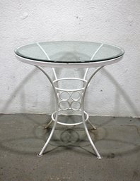 Vintage White Wrought Iron Glass Top  Bistro Table