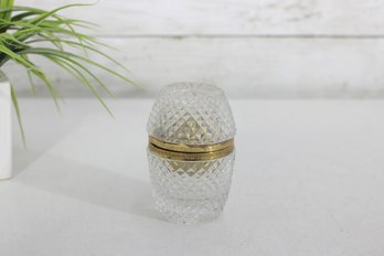 Vintage Cut Crystal Glass Table Lighter W/ Brass Tone Flip Top  3.5' Tall