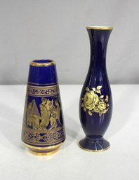 Cobalt Blue & Gold Gilded Vases - 6'H & 8'H
