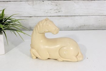 Vintage Mid Century Modern Ceramic Horse Figurine  Cream Glaze  8' Wide