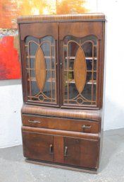 Antique Waterfall China Hutch Vintage Display Cabinet-64'h X 34'w X 15.5'd