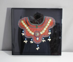 Framed African Beaded Necklace With Cowrie Shell Accents