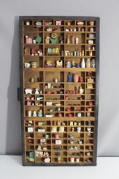 Vintage Wooden Shadow Box Printer's Tray With Miniature Collectibles