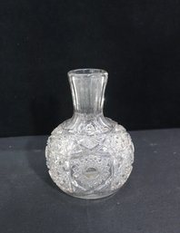 Vintage Cut Crystal Round Decanter / Bottle  Star & Geometric Cuts  8 H  Classic Glassware